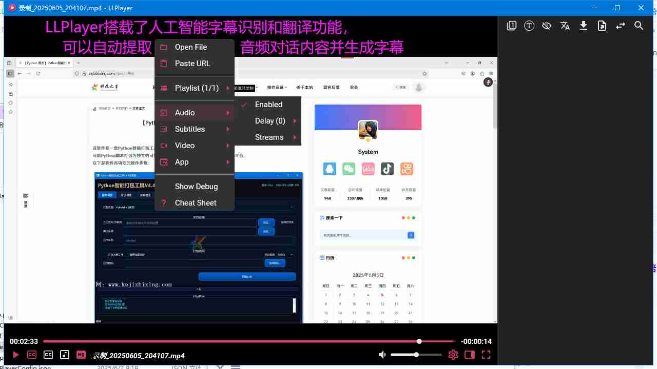 LLPlayer-v0.2.2-_视频AI字幕_双语学习、实时翻译、可自定义字幕样式、学习模式